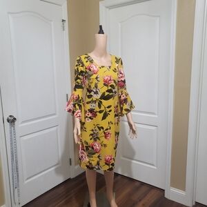 Olivia‎ Matthews Yellow Floral Long Sleeve Dress